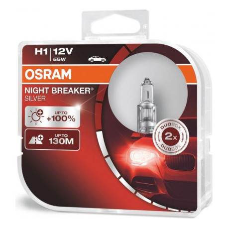 OSRAM automobilių lemputės 55W 12V H1 NIGHT BREAKER UNLIMITED +110%