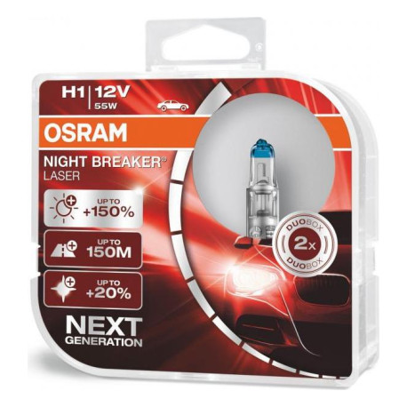 OSRAM automobilių lemputės 55W 12V H1 NIGHT BREAKER lazer +150%